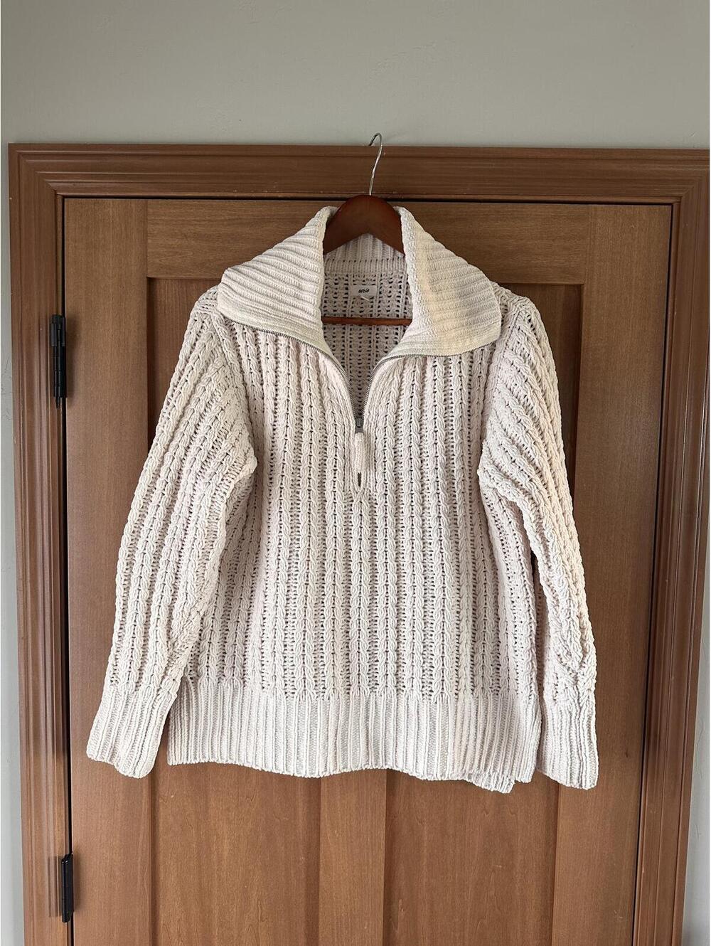 Aerie Cable Car Quarter Zip Chunky Sweater In Toasted Coconut Cream Women’s XS - Picture 2 of 15
